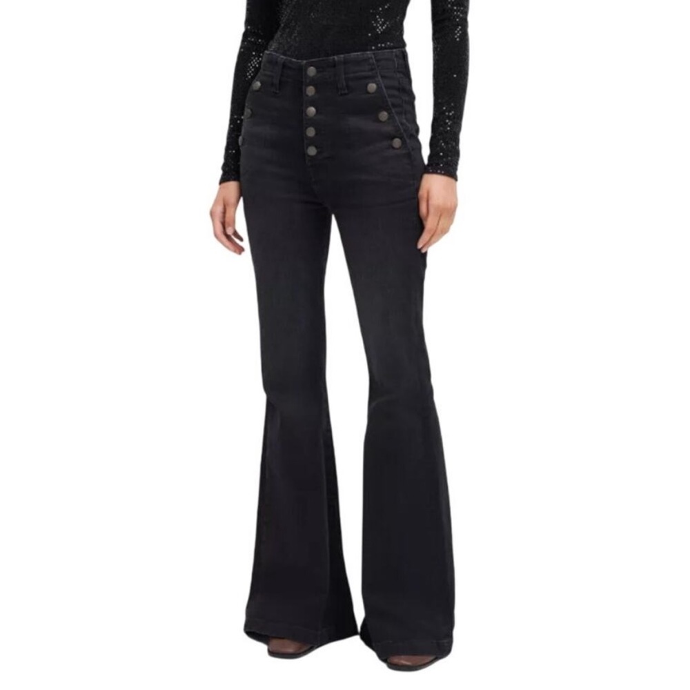 7 For All Mankind Black Portia Megaflare Sailor Jeans in Size 26 Button Fly